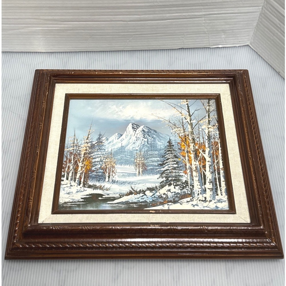 Signed Oil Painting on Canvas Winter Mountain Landscape Art Vintage Framed
